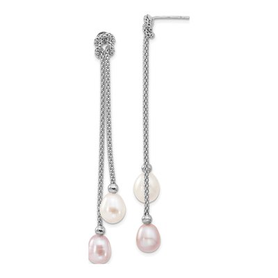 Sterling Silver Pink & White Pearl Necklace & Earring Set – view 2
