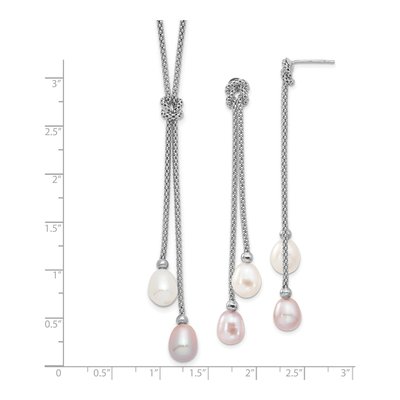 Sterling Silver Pink & White Pearl Necklace & Earring Set – view 3