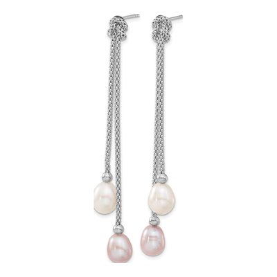 Sterling Silver Pink & White Pearl Necklace & Earring Set – view 4