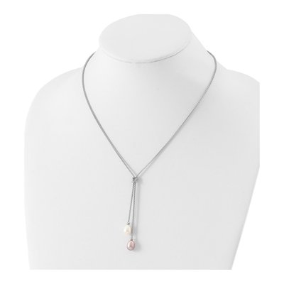Sterling Silver Pink & White Pearl Necklace & Earring Set – view 5