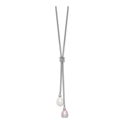 Sterling Silver Pink & White Pearl Necklace & Earring Set – view 6