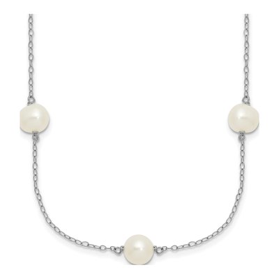 Sterling Silver Freshwater Cultured Pearl Station Necklace