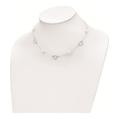 Sterling Silver Freshwater Cultured Pearl Heart Necklace – view 4
