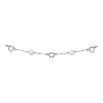 Sterling Silver Freshwater Cultured Pearl Heart Necklace