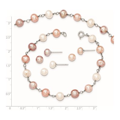 Sterling Silver Multi Pearl Necklace, Bracelet & Earring Set – view 4
