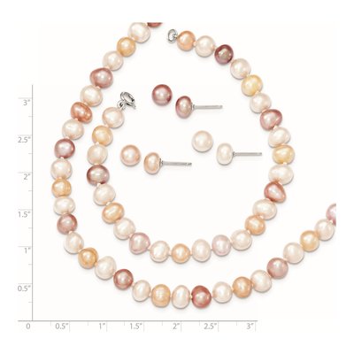 Sterling Silver Multi-Color Pearl Necklace, Bracelet & – view 4
