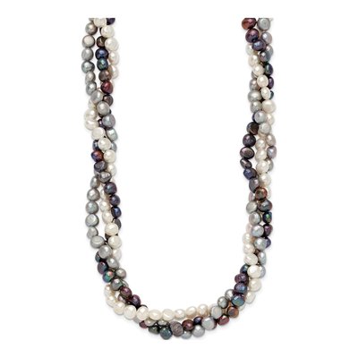 Sterling Silver Freshwater Cultured Pearl 3-Strand Necklace – view 3