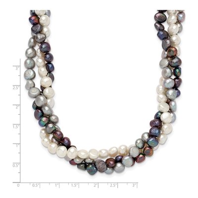 Sterling Silver Freshwater Cultured Pearl 3-Strand Necklace – view 4