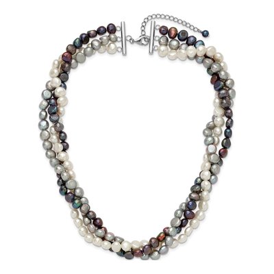 Sterling Silver Freshwater Cultured Pearl 3-Strand Necklace – view 6