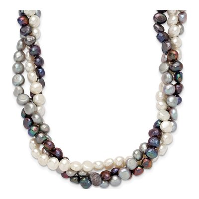Sterling Silver Freshwater Cultured Pearl 3-Strand Necklace