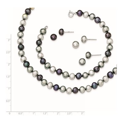Sterling Silver Grey & Black Pearl Necklace, Bracelet & – view 4