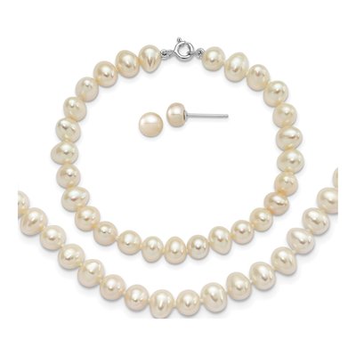 Sterling Silver Freshwater Pearl Necklace, Bracelet &