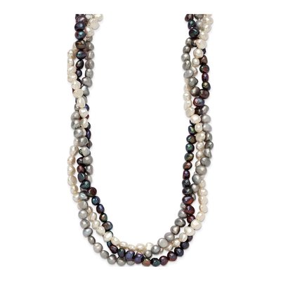 Sterling Silver Freshwater Cultured Pearl 3-Strand Multicolor Necklace – view 3