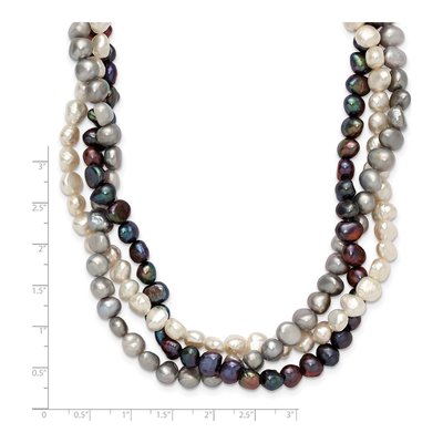 Sterling Silver Freshwater Cultured Pearl 3-Strand Multicolor Necklace – view 4