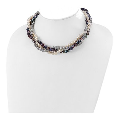 Sterling Silver Freshwater Cultured Pearl 3-Strand Multicolor Necklace – view 5