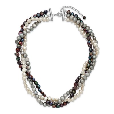 Sterling Silver Freshwater Cultured Pearl 3-Strand Multicolor Necklace – view 6