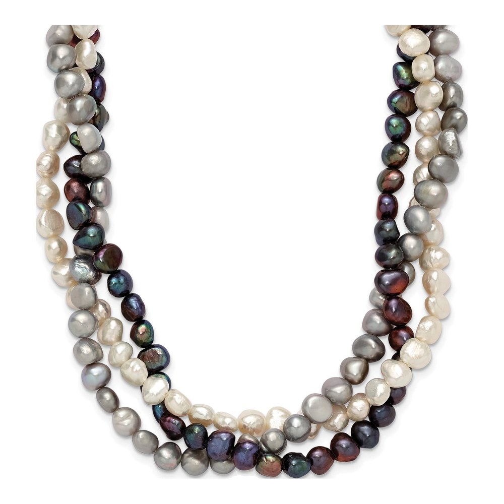 Sterling Silver Freshwater Cultured Pearl 3-Strand Multicolor Necklace