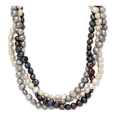 Sterling Silver Freshwater Cultured Pearl 3-Strand Multicolor Necklace