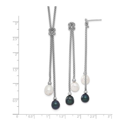Sterling Silver Black Pearl Necklace & Earring Set – view 3