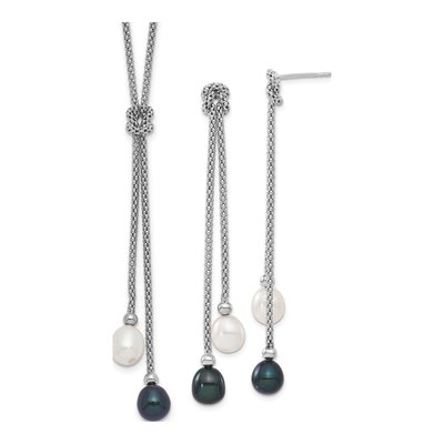 Sterling Silver Black Pearl Necklace & Earring Set