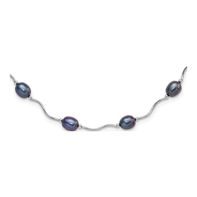 Sterling Silver Black Freshwater Cultured Pearl Necklace