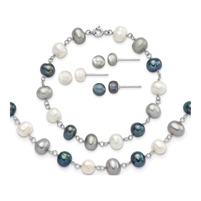 Sterling Silver Freshwater Pearl Necklace Set