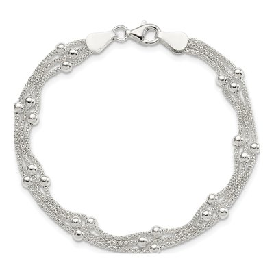 Sterling Silver 6mm Semi-Solid Beaded 3-Strand Mesh Chain Bracelet – view 4