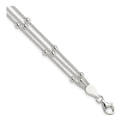 Sterling Silver 6mm Semi-Solid Beaded 3-Strand Mesh Chain Bracelet