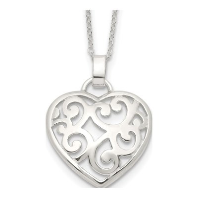 Sterling Silver Filigree Heart Pendant Necklace