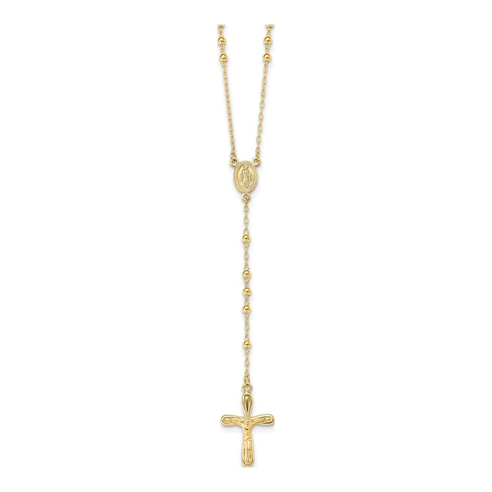 Sterling Silver Flash Gold-Plated Polished Crucifix Rosary 18 Inch Necklace with Spring Ring Clasp