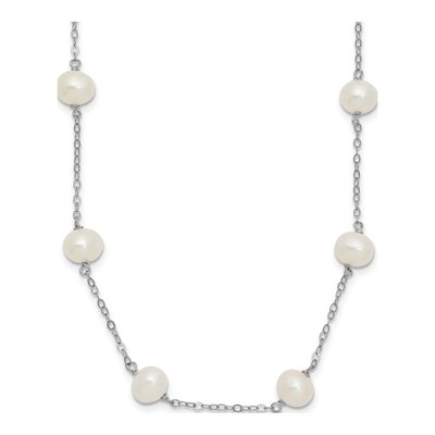 Sterling Silver Freshwater Cultured Pearl Near Round 16-station Necklace