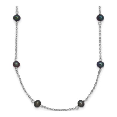 Sterling Silver Black Freshwater Cultured Pearl Necklace