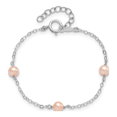 Sterling Silver Pink Freshwater Cultured Pearl Girls' Bracelet – view 4