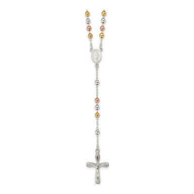 Sterling Silver Beaded Rosary Necklace