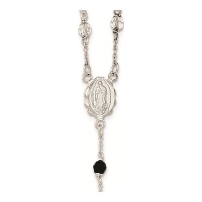 Sterling Silver Black Crystal Bead Rosary Necklace 23.5" – view 4