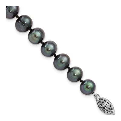 Sterling Silver Black Freshwater Cultured Pearl Bracelet