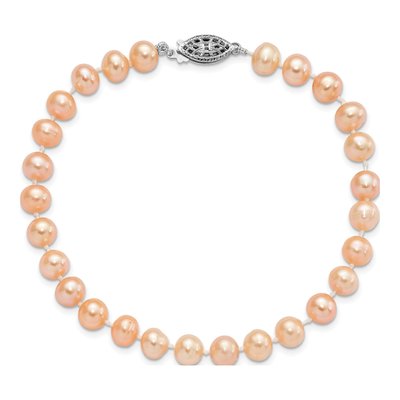Sterling Silver Pink Freshwater Cultured Pearl Bracelet – view 3