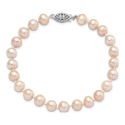 Sterling Silver Pink Freshwater Cultured Pearl Bracelet – view 3