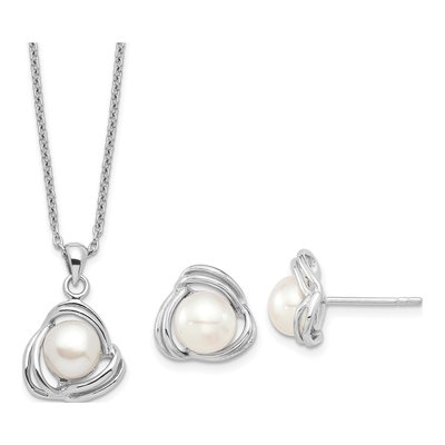 Sterling Silver Pearl Necklace & Earring Set
