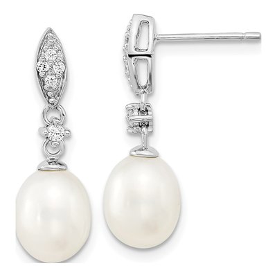 Sterling Silver Pearl & CZ Necklace + Earring Set – view 3