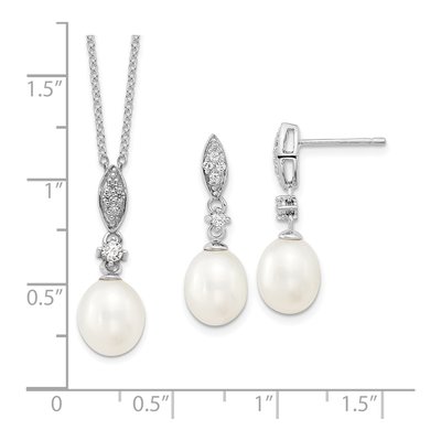 Sterling Silver Pearl & CZ Necklace + Earring Set – view 4