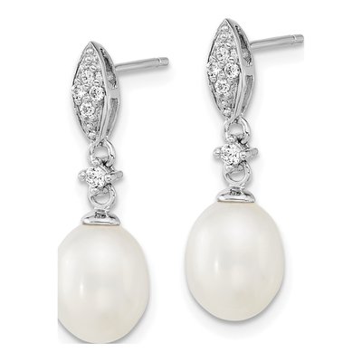 Sterling Silver Pearl & CZ Necklace + Earring Set – view 5