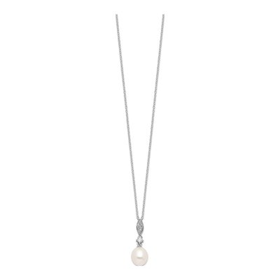 Sterling Silver Pearl & CZ Necklace + Earring Set – view 7