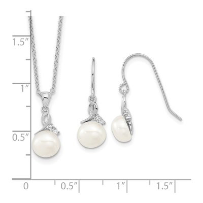 Sterling Silver Pearl & CZ Necklace and Earring Set – view 4
