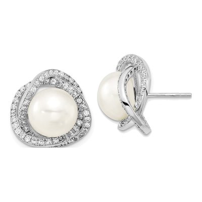 Sterling Silver Pearl & CZ Necklace & Earring Set – view 3