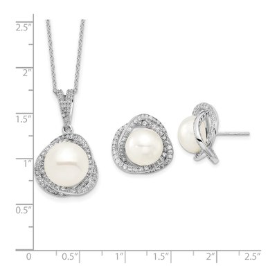 Sterling Silver Pearl & CZ Necklace & Earring Set – view 4