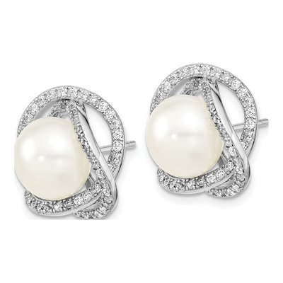 Sterling Silver Pearl & CZ Necklace & Earring Set – view 5