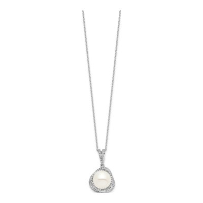 Sterling Silver Pearl & CZ Necklace & Earring Set – view 7