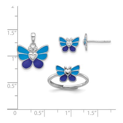 Girls' Sterling Silver Butterfly Earring, Ring & Pendant Set – view 6