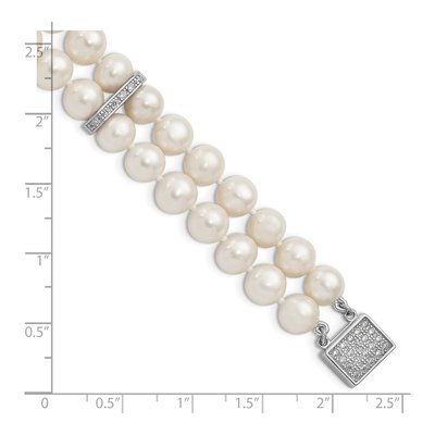 Sterling Silver Freshwater Cultured Pearl & CZ 2-Strand Bracelet – view 3